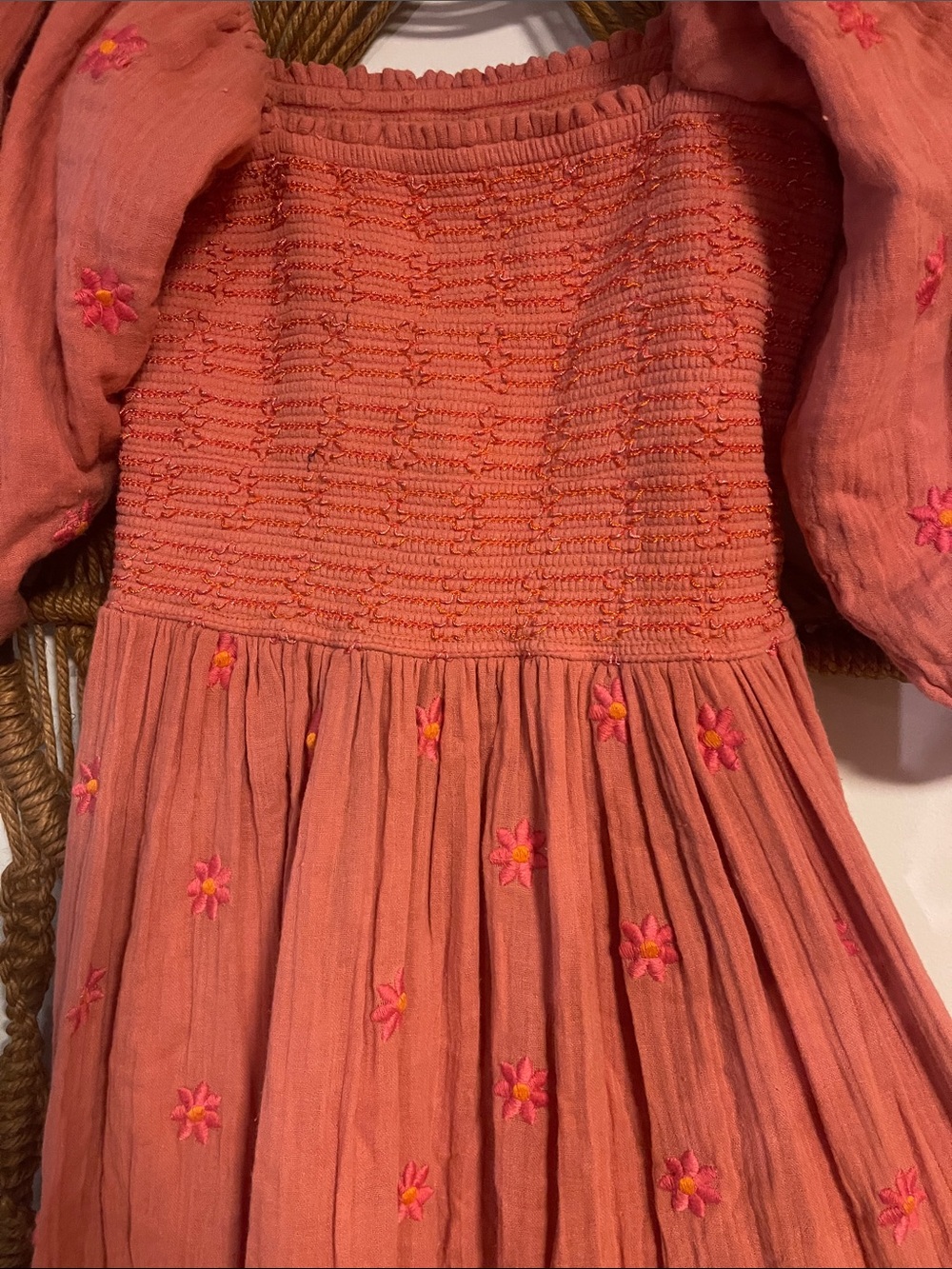FREE PEOPLE NWT Women’s Rustic Maxi Dress in Dusty Coral with Puff Sleeves - Picture 2 of 3